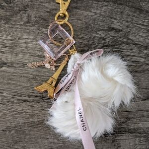 Upcycled Rescued Handmade Bag Charm Paris themed Keychain Pink And Gold